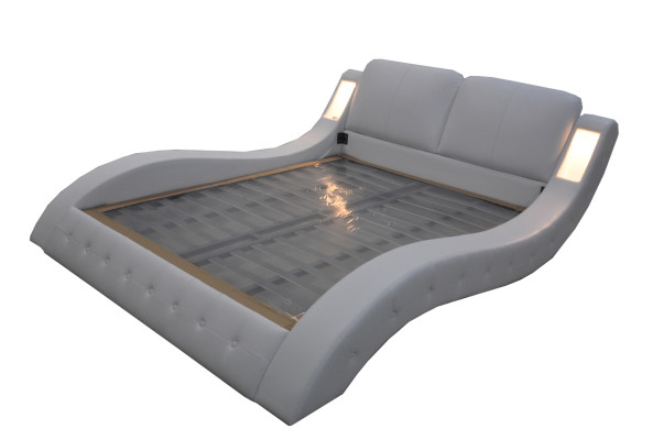 Luxus Bett mit USB Polster Ehe Hotel Moderne Betten Leder 140/160/180/200 cm