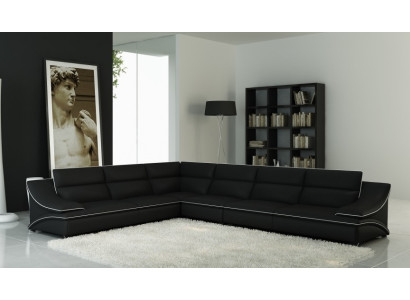 Wohnlandschaft Designer Sofa Couch Big Polster Leder Sofas Eck Ecke Sitz Black