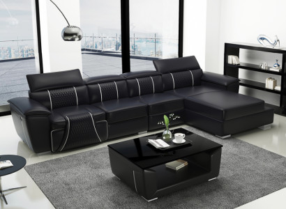 Ledersofa Couch Polster Designersofa Leder Sofas Sofa L-Form Sofa G8048C Schwarz