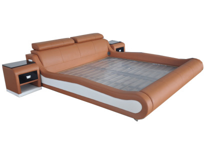 Luxus Bett mit USB Polster Ehe Betten Leder 140/160/180/200 LB8825