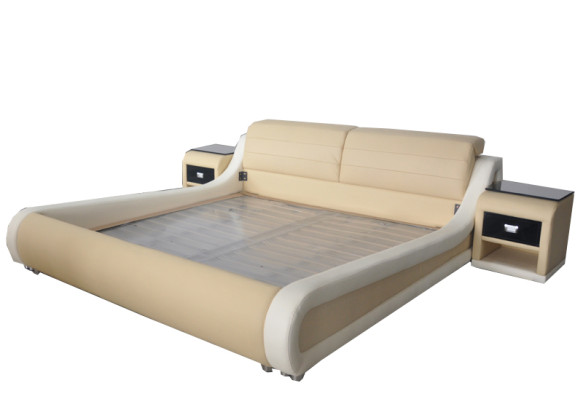 Doppel Luxus Leder Bett + USB Polster Betten Multifunktion LB8831