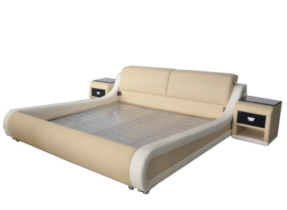 Doppel Luxus Leder Bett + USB Polster Betten Multifunktion LB8831