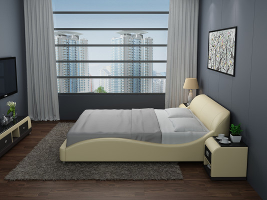 Design Polster Doppel Bett Moderne Betten Schlafzimmer mit USB & Regal 200x210 cm