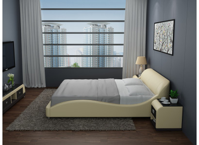 Design Polster Doppel Bett Moderne Betten Schlafzimmer mit USB & Regal 200x210 cm