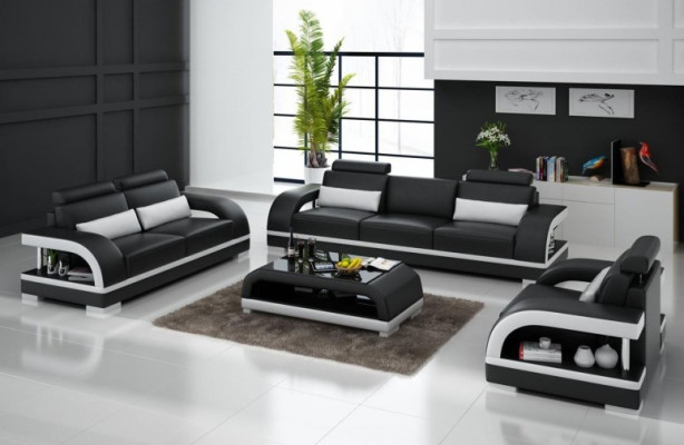 Designer Sofagarnitur Ledersofa Set 3+2+1 Garnitur Sofa Couch Neu Zitadelle Weiß