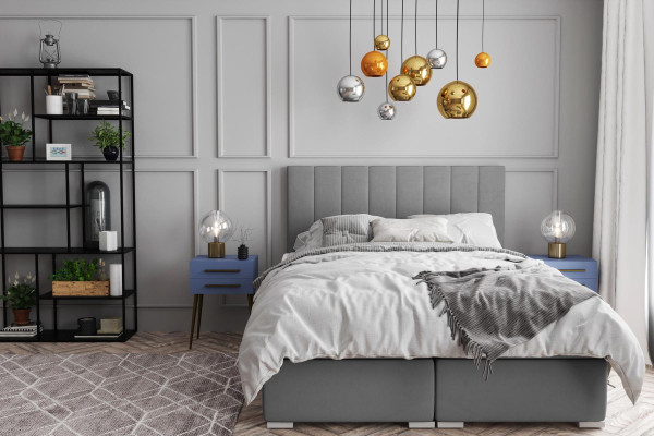 Boxspring Bett Hotel Doppel Betten Design Polster Kasten Funktion Grau