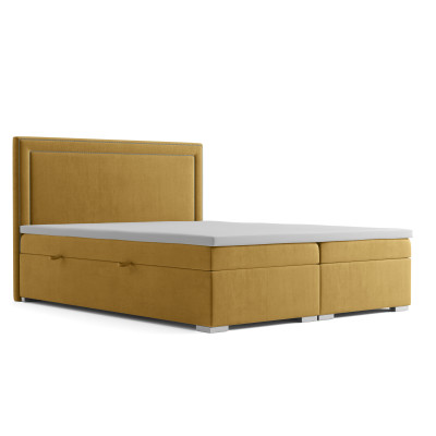 Boxspring Design Bett Hotel Doppel Betten Luxus Polster Bettkasten Funktion Gelb