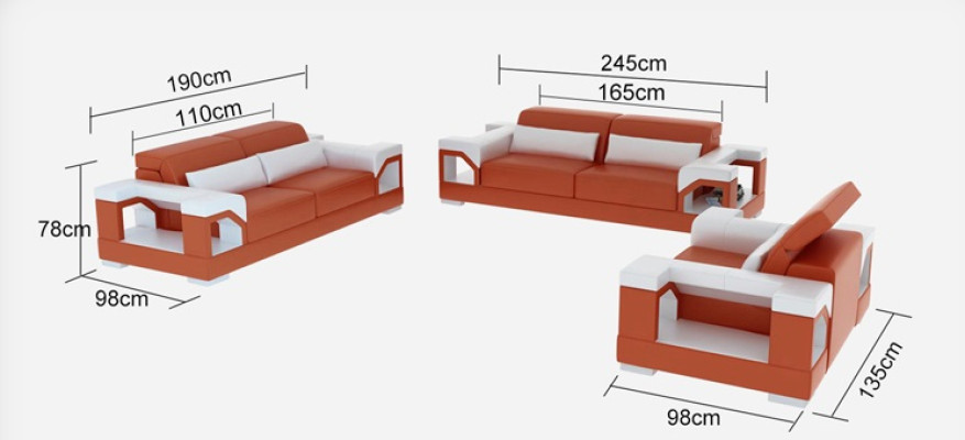 Ledersofa Couch Sofagarnitur Set 3+2+1 Sitzer Garnitur Design Modern Sofa
