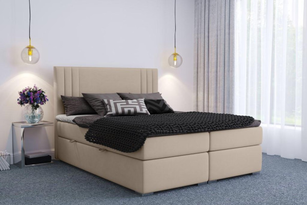 Boxspring Bett Hotel Doppel Beige Textil Luxus Betten Polster Kasten Funktion