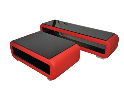 Designer Couchtisch Polster Leder Glas Moderner Tisch CT9010 + RTV TS1010 +USB