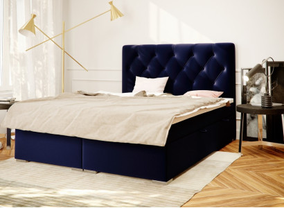 Boxspring Bett Hotel Doppel Blau Textil Luxus Betten Polster Bettkasten Funktion