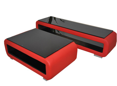 Designer Couchtisch Polster Leder Glas Moderner Tisch CT9010 + RTV