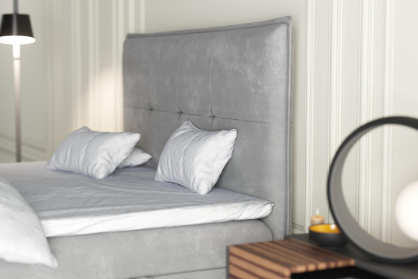 Boxspring Bett Hotel Doppel Textil Grau Luxus Betten Polster Bettkasten Funktion