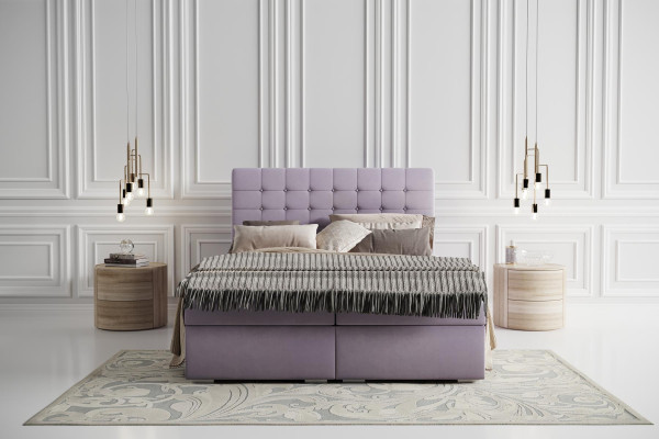 Komplett Set Matratze & Topper Boxspring Bett Pink Polster 180x200cm