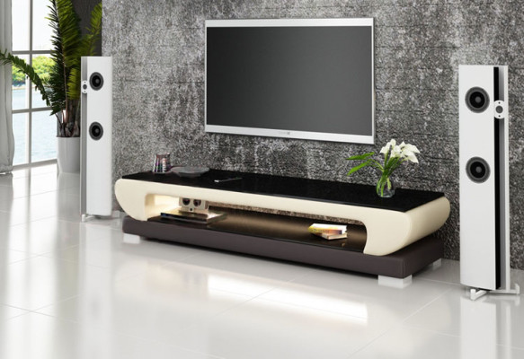 RTV TV Sideboard Leder Glas Tisch Fernseh Schrank Tisch Designer 403