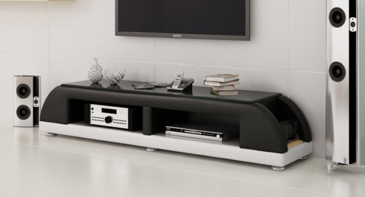 RTV TV Sideboard Leder Glas Tisch Fernseh Schrank Tisch Lowboard Mo.A