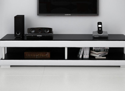 RTV TV Sideboard Leder Glas Tisch Fernseh Schrank Tisch Lowboard Mo.C