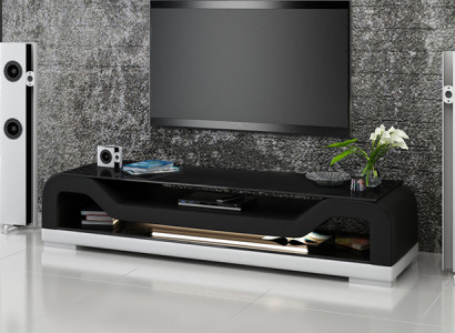 RTV TV Sideboard Leder Glas Tisch Fernseh Schrank Lowboard Mo.F