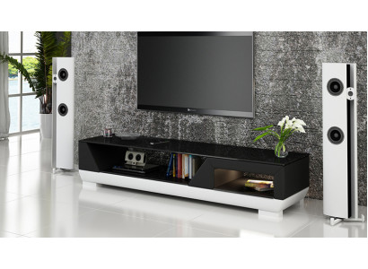 RTV TV Sideboard Leder Glas Tisch Fernseh Schrank Tisch Lowboard Mo.I