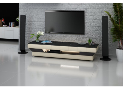 RTV TV Sideboard Leder Dekor Glas Tisch Fernseh Schrank Tisch Designer