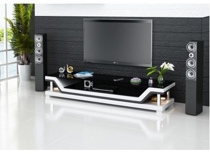 RTV TV Sideboard Leder Glas Tisch Fernseh Schrank Designer TS1003