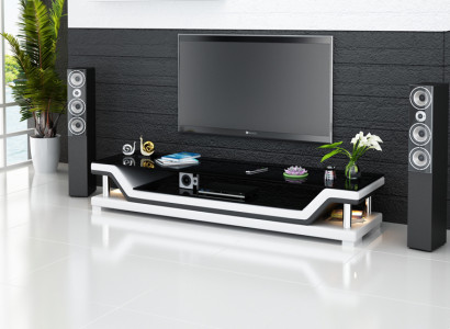 RTV TV Sideboard Leder Glas Tisch Fernseh Schrank Designer TS1003