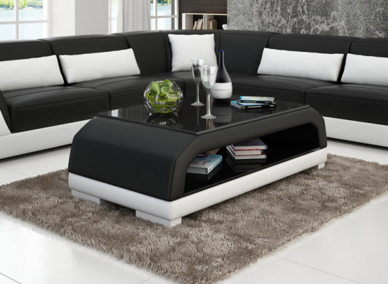 Designer Couchtisch Polster Tisch Leder Glas Moderner Tische 6108