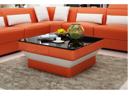 Designer Couchtisch Polster Tisch Leder Glas Moderner Tische #8009