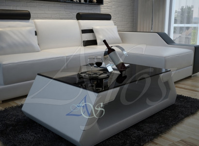 Designer Couchtisch Polster Tisch Leder Glas Moderner Tisch (Hamburg)