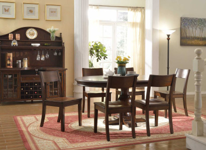 Esszimmer Set 9 tlg.Rund Esstisch 6x Stühle Anrichte Ess Gruppe Holz Tisch Neu