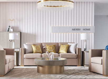 Designer Couch Sitz Polster 3+1 Sitzer Beige Edelstahl Garnitur Sofa Samt Neu