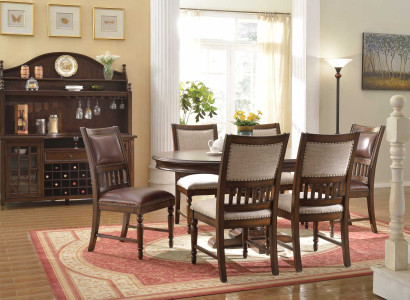 Hölzerne Designer-Essgarnitur für Wohnzimmer Tisch 6x Stuhl Set gepolstert 7pc