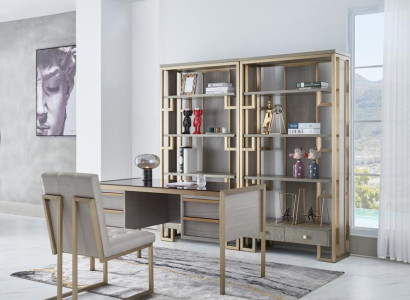 Hochwertige Designer Büro Einrichtung Stil Möbel Tisch Sessel Vitrine 4tlg.