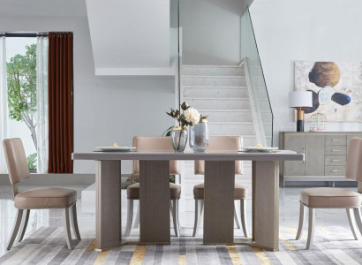 Stuhl 6x Stühle Gruppe Set Wohn - Esszimmer Garnitur Holz Lehn Leder Textil Neu