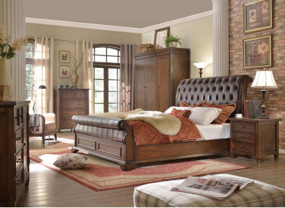 Chesterfield Bett Leder Polster Doppel Betten Designer Bett 180 x 200cm Barock