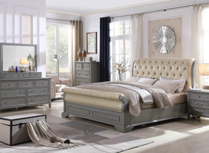 Bett Polster Design Luxus Holz Doppel Hotel Betten Ehe Schlaf Zimmer Leder Grau