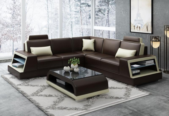 Ecksofa L-Form G8045B Eck Sofa Polster Couch Sitz Ecke Leder Garnitur Moderne