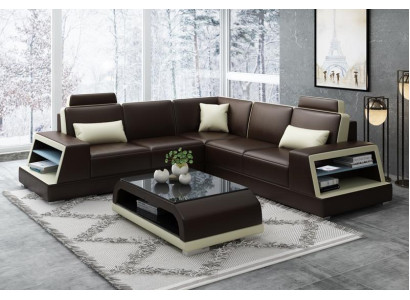 Ecksofa L-Form G8045B Eck Sofa Polster Couch Sitz Ecke Leder Garnitur Moderne