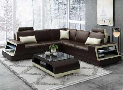 Ecksofa L-Form G8045B Eck Sofa Polster Couch Sitz Ecke Leder Garnitur Moderne