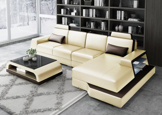 Modern Eckcouch Design Sofa Polster Ecke Wohnlandschaft Leder Textil Couch LED