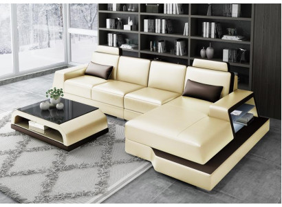 Modern Eckcouch Design Sofa Polster Ecke Wohnlandschaft Leder Textil Couch LED