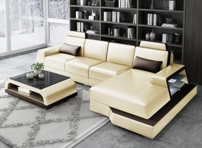 Modern Eckcouch Design Sofa Polster Ecke Wohnlandschaft Leder Textil Couch LED