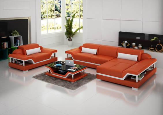 Design Ledersofa Sofa Couch Polster Eck Wohnlandschaft Garnitur Sofa Neu USB LED