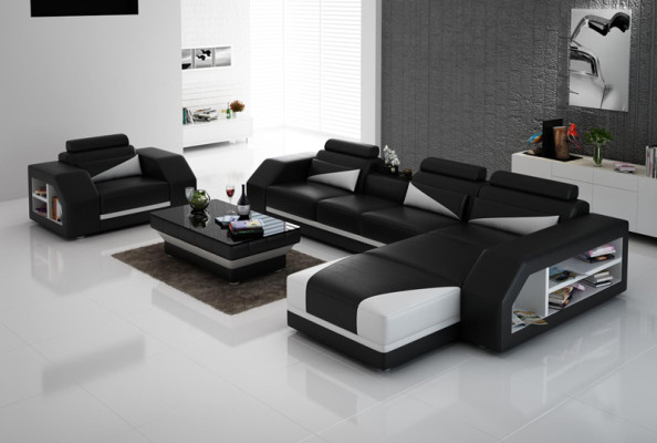 Ledersofa Couch Wohnlandschaft Ecksofa L Form Design Modern Sofa Neu G8018F