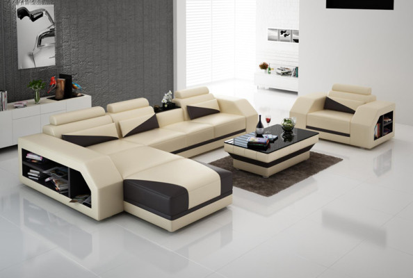 Ledersofa Couch Wohnlandschaft Ecksofa L Form Design Modern Sofa Neu G8018F