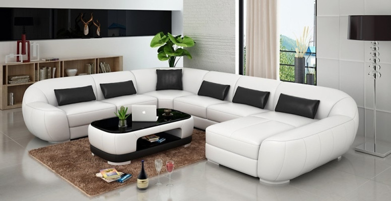 Ledersofa in U-Form in modernem Design für das Wohnzimmer 