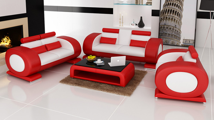 Ledersofa Couch Wohnlandschaft 3+2+1 Sitzer Garnitur Design Modern