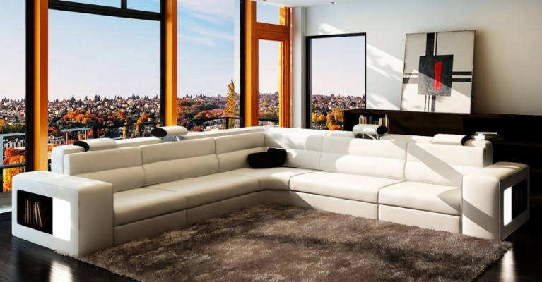 Ledersofa Sofa mit USB Ecksofa Sitz Polster Wohnlandschaft XXL Big Weiden Black