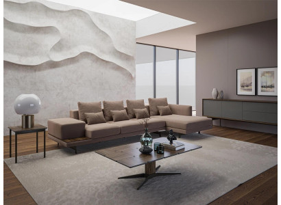 Wohnzimmer Set 3tlg Eck Garnitur Sofa Couch L-Form Holz Couchtisch