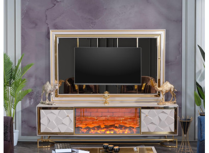 Dekorativer Kamin Wohnzimmerwand TV-Kommode in elegantem Premium-Edelstahl-Design